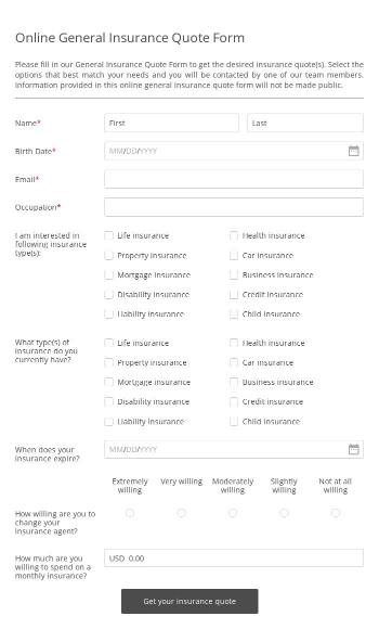 Free Forms Online General Insurance Quote Form