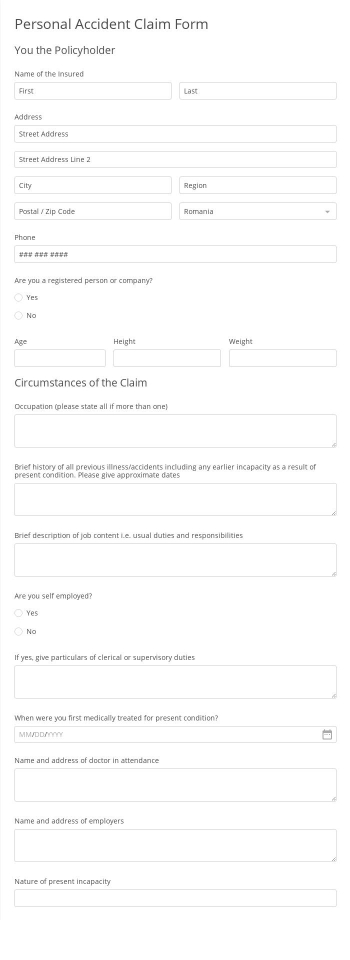 Free Forms Personal Accident Claim Form