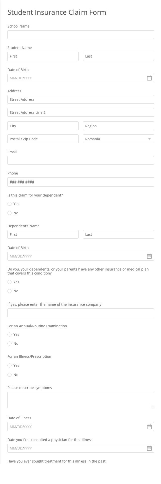 Free Forms Student Insurance Claim Form